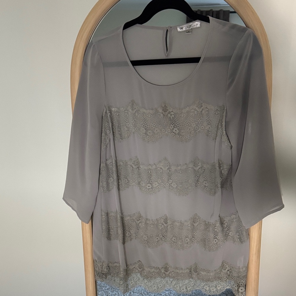 Women's Grey Chiffon Lace-Panel Blouse by Vero Moda